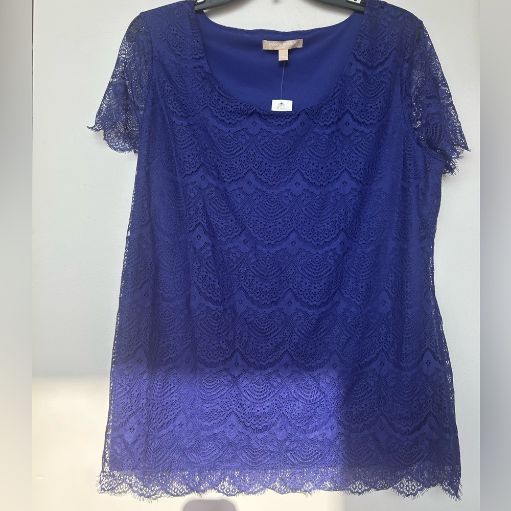 Banana Republic Lace Blouse Royal Blue NWT